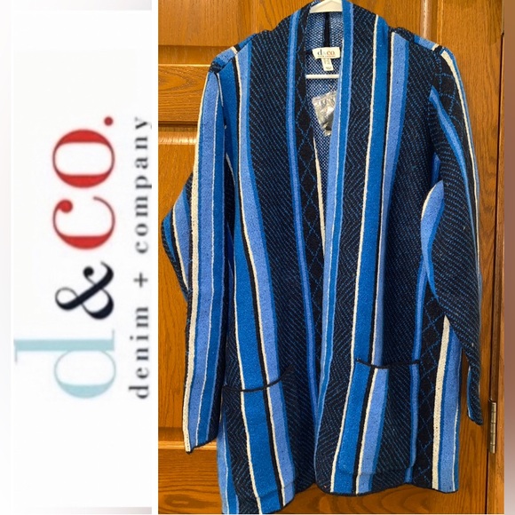 NWT Denim & Co. 1X Blue Striped Jacquard Open Front Cardigan - Picture 1 of 5